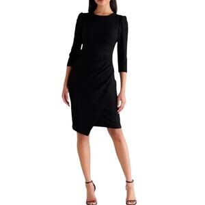 Eliza J Pleated Long Sleeve Dress Size 10 in‎ Black Asymmetrical NEW